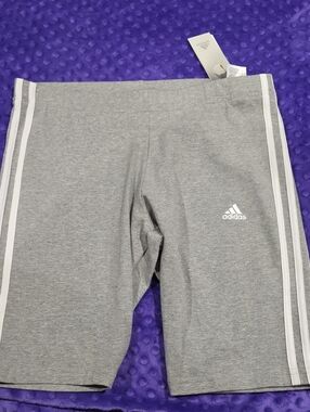 adidas Gray Womens 3-Stripe Athletic Bike Shorts